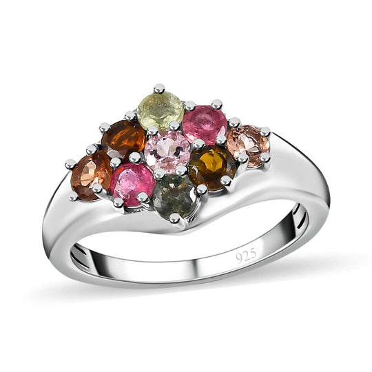 Mehrfarbiger-Turmalin Ring, 925 Silber platiniert, , ca. 0.97 ct