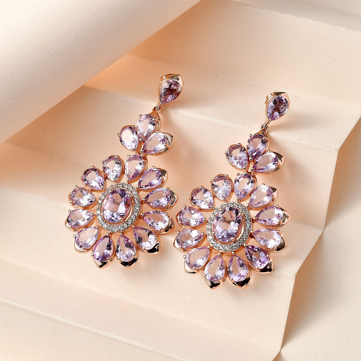 AA Rose De France Amethyst Ohrringe 925 Silber Roségold Vermeil ca. 25,62 ct.