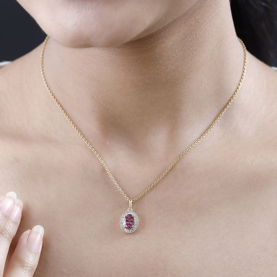 AAA Rosa Calabar-Turmalin, Weißer Diamant Anhänger, 585 Gold, ca. 1.33 ct