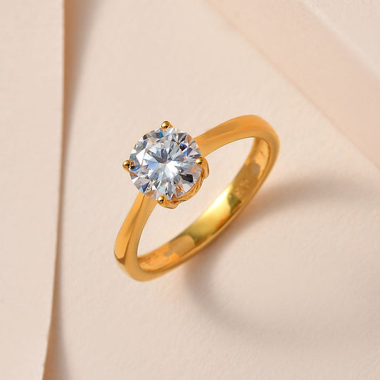 Moissanit Ring, 925 Silber Gelbgold Vermeil, ca. 1.13 ct