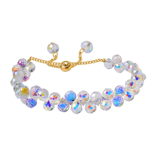 Weißes Kristall flexibles Armband, Legierung in Goldton