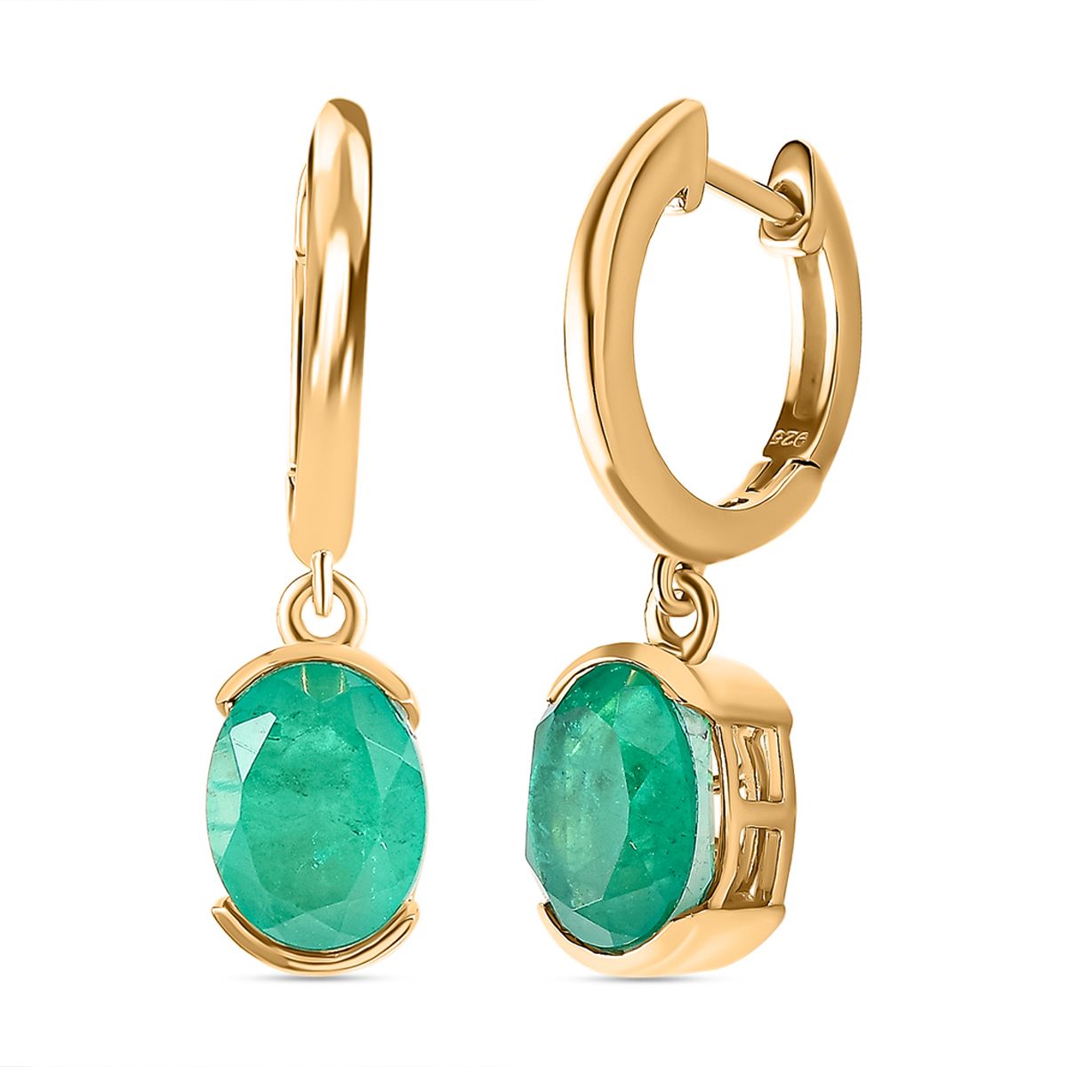 Smaragd-Triplette-Quarz Ohrringe 925 Silber Gelbgold Vermeil ca. 4.44 ct