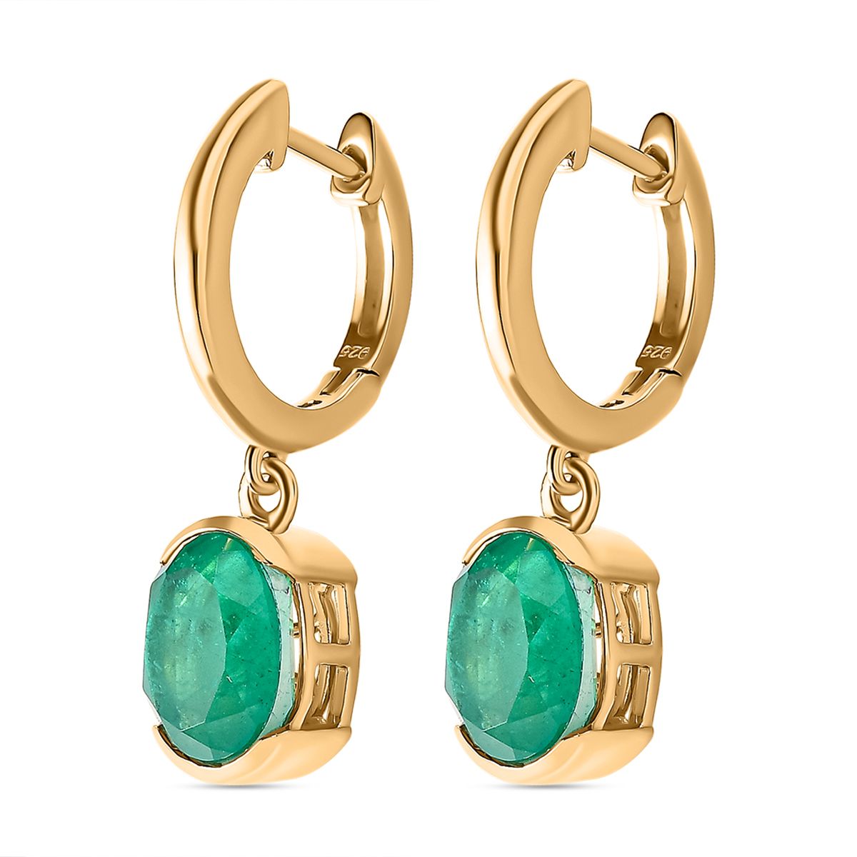 Smaragd-Triplette-Quarz Ohrringe 925 Silber Gelbgold Vermeil ca. 4.44 ct