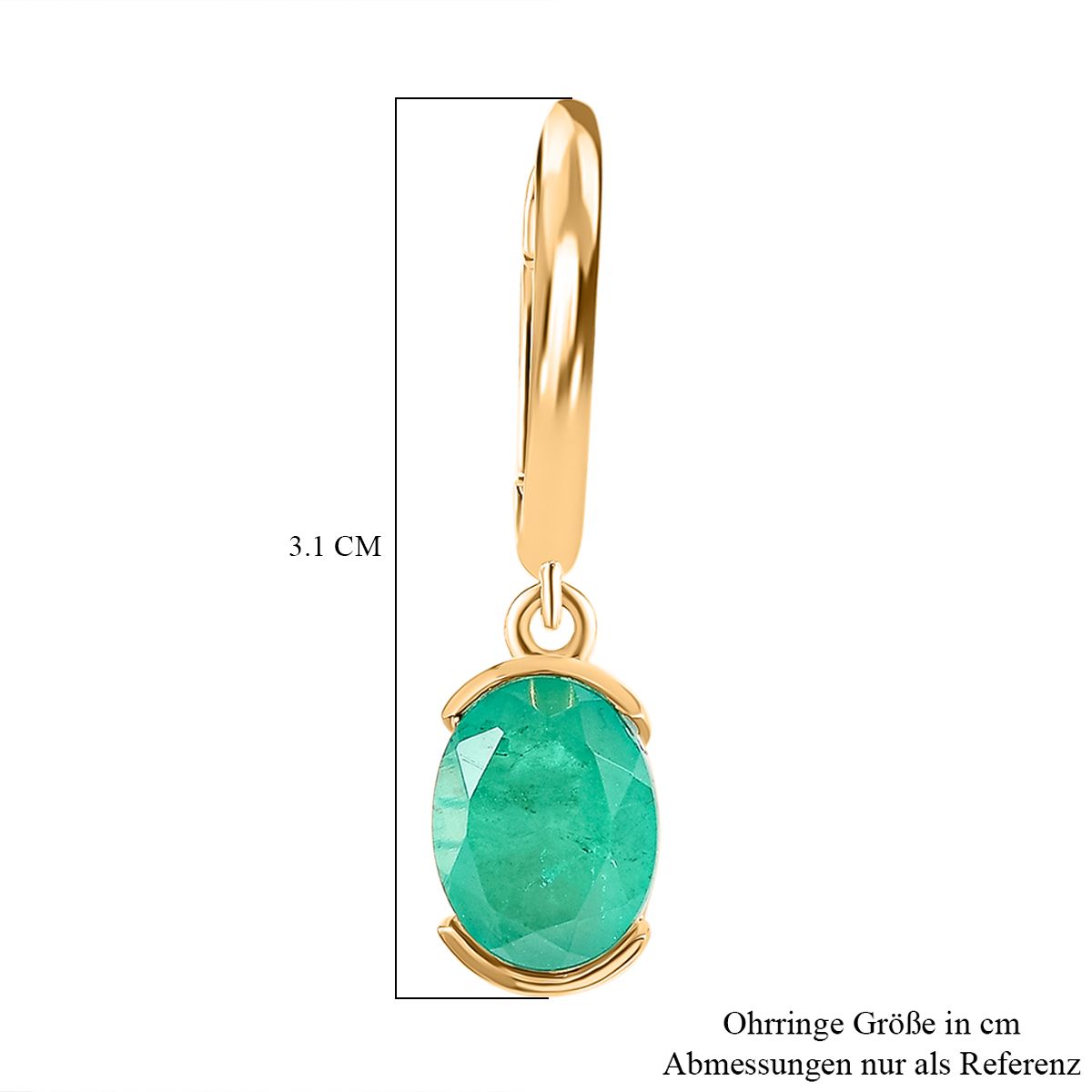 Smaragd-Triplette-Quarz Ohrringe 925 Silber Gelbgold Vermeil ca. 4.44 ct