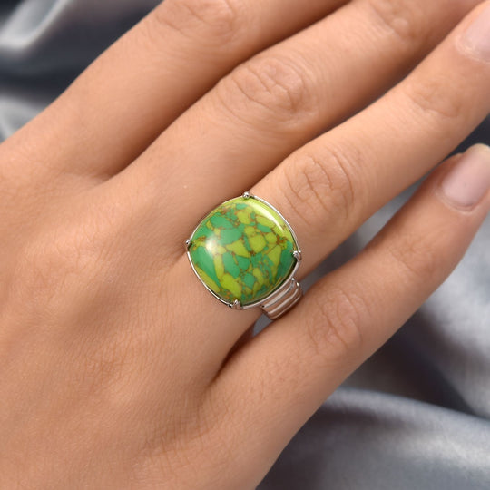 Grünes Türkis Ring, 316L Edelstahl ca. 12.43 ct