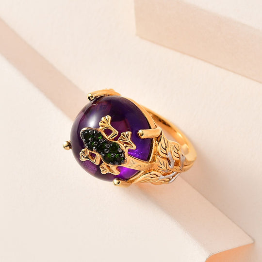 GP Trionfo Kollektion - AA Afrikanischer Amethyst, Natürlicher Chromdiopsid Ring, 925 Silber Gelbgold Vermeil ca. 15.18 ct