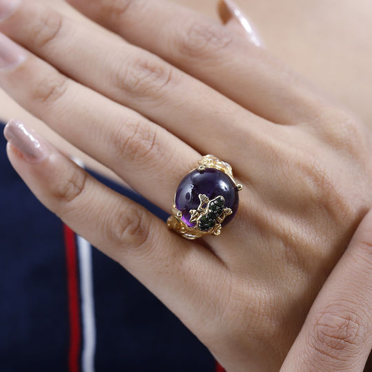 GP Trionfo Kollektion - AA Afrikanischer Amethyst, Natürlicher Chromdiopsid Ring, 925 Silber Gelbgold Vermeil ca. 15.18 ct
