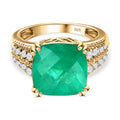 Smaragd-Quarz-Triplette, Weißer Zirkon Ring, 925 Silber Gelbgold Vermeil (Größe 17.00) ca. 7.83 ct