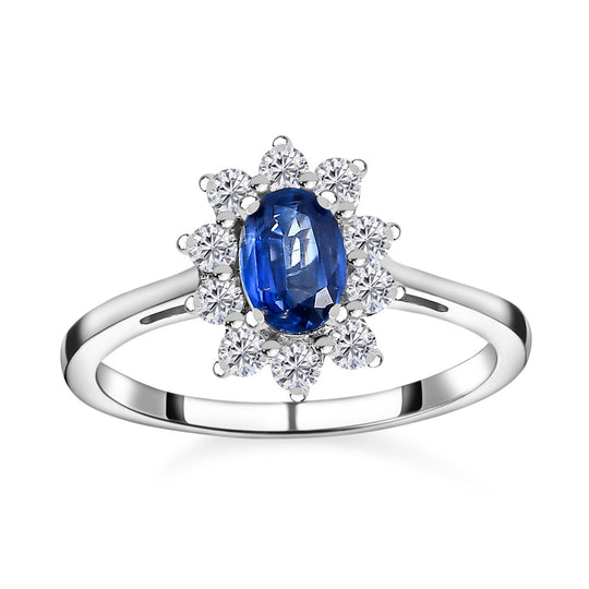 Kyanit, Weißer Zirkon Ring, 925 Silber platiniert, ca. 1.11 ct