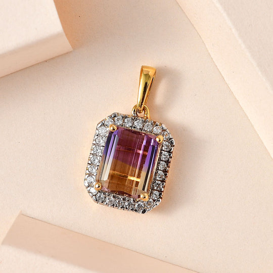 AAA Ametrin, Weißer Zirkon Anhänger, 925 Silber Gelbgold Vermeil, ca. 5.41 ct