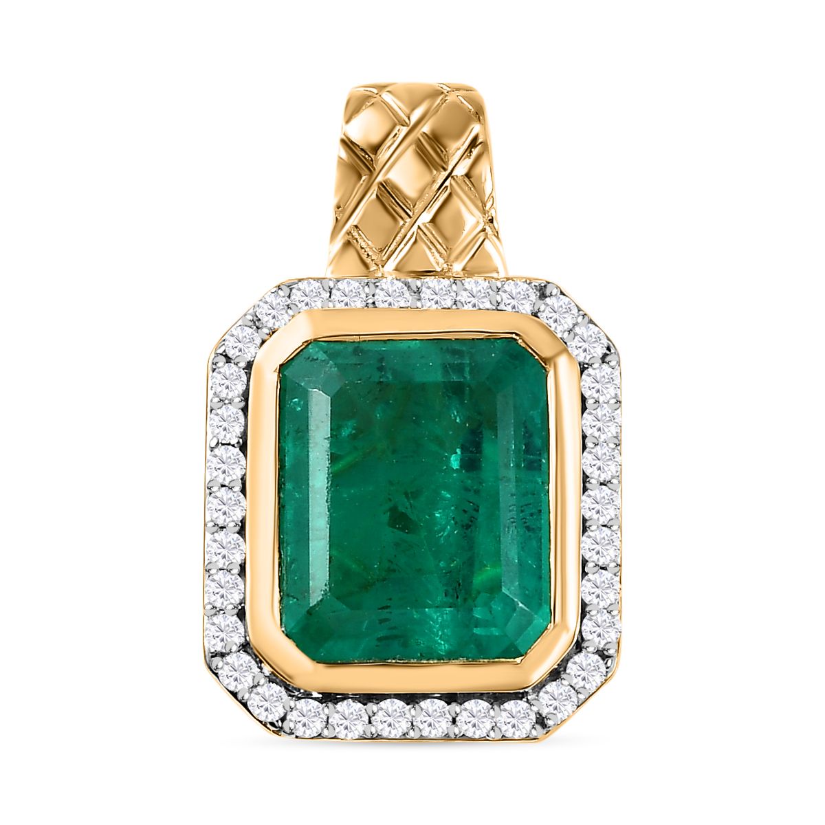 Smaragd-Triplette-Quarz, Weißer Zirkon Anhänger 925 Silber Gelbgold Vermeil ca. 7.47 ct