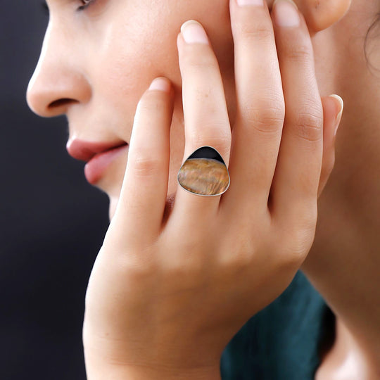 Graue Muschelkernperle Ring, 925 Silber,