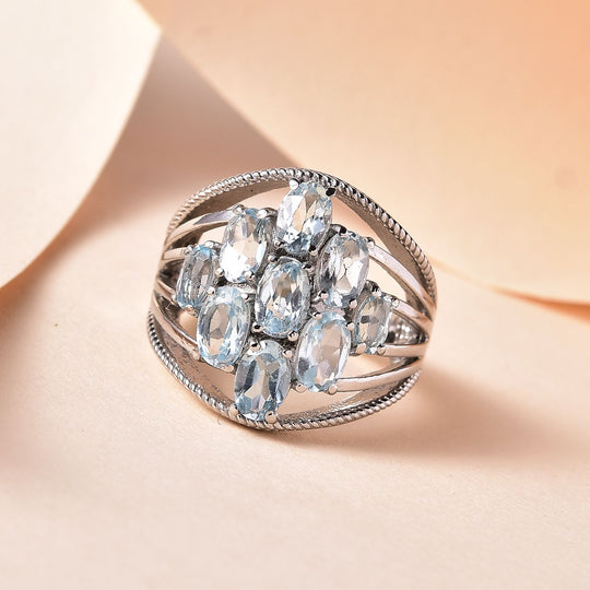 Himmelblauer Topas Ring, Edelstahl ca. 4.52 ct