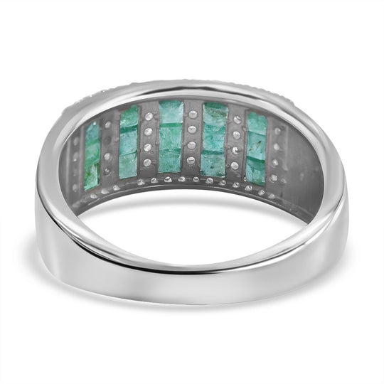 AAA Kagem Sambischer Smaragd, Weißer Zirkon Ringe 925 Silber rhodiniert ca. 1,48 ct