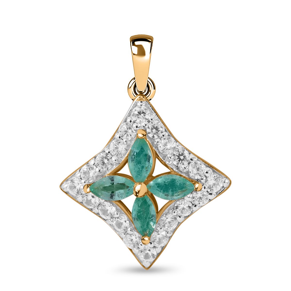 AAA Gemfields Smaragd, Weißer Zirkon Anhänger 925 Silber Gelbgold Vermeil ca. 0.84 ct