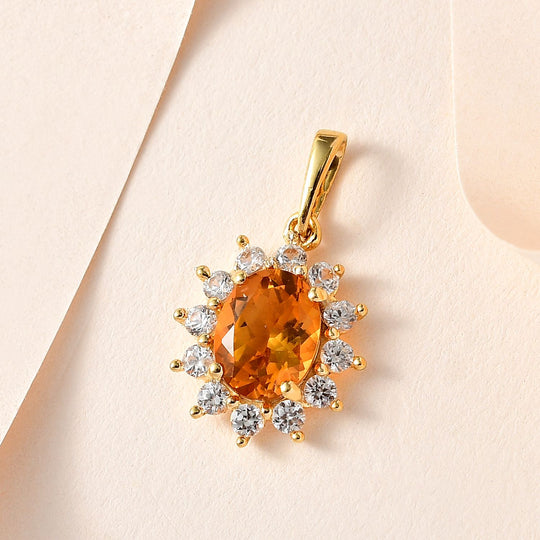 Serra Gaucha Citrin, Weißer Zirkon Anhänger, 925 Silber Gelbgold Vermeil, ca. 2.92 ct