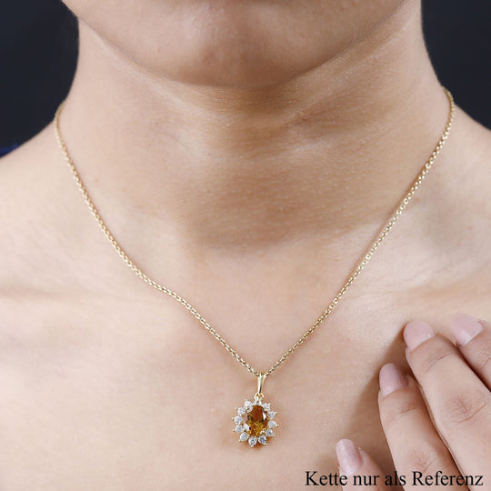 Serra Gaucha Citrin, Weißer Zirkon Anhänger, 925 Silber Gelbgold Vermeil, ca. 2.92 ct