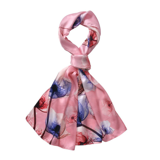 LA MAREY - 100% Maulbeerseidenschal, 55x170cm, Mohnblume