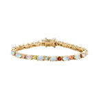 AA Natürlicher, äthiopischer Welo-Opal, mehrfarbiges Turmalin-Armband, ca. 18 cm, 925 Silber Gelbgold Vermeil ca. 8.96 ct