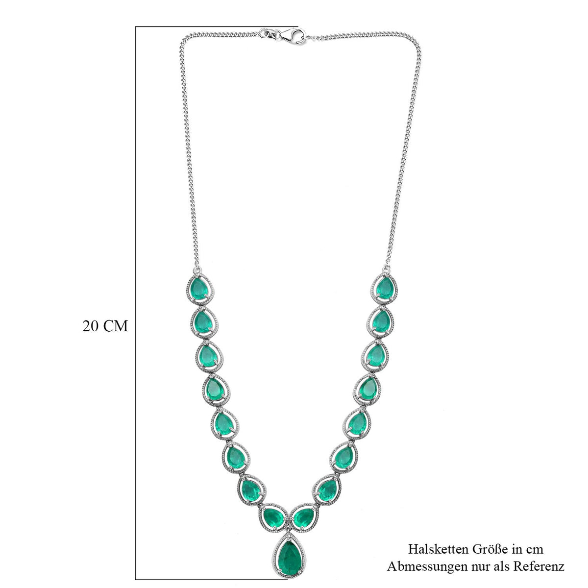 Smaragd-Quarz-Triplette Halskette, ca. 45 cm, 925 Silber platiniert, ca. 26.73 ct