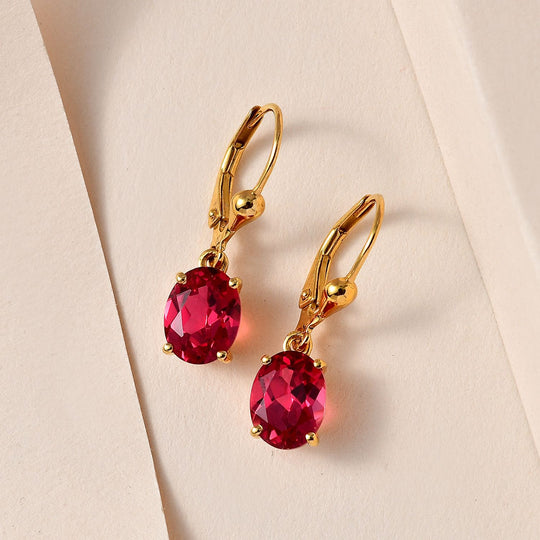 Lab Grown Padparadscha-Saphir Ohrringe, 925 Silber Gelbgold Vermeil, ca. 5.29 ct