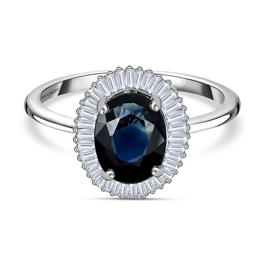 RHAPSODY - AAAA Monte Belo Indigolith, Weißer Diamant VS-EF Ring, 950 Platin (Größe 20.00) ca. 1.24 ct