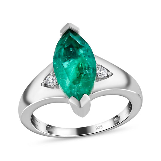 Smaragd-Quarz-Triplette, Weißer Zirkon Ring, 925 Silber platiniert ca. 3.33 ct