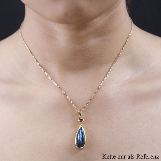AAA Labradorit, Rhodolith Granat Anhänger, 925 Silber Gelbgold Vermeil ca. 7.55 ct