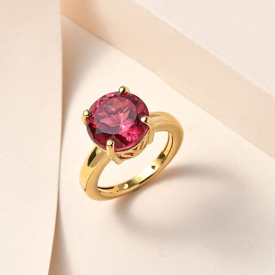 Lab Created Padparadscha-Saphir Ring, 925 Silber Gelbgold Vermeil ca. 7.07 ct