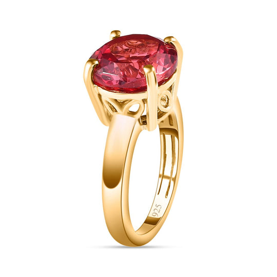 Lab Created Padparadscha-Saphir Ring, 925 Silber Gelbgold Vermeil ca. 7.07 ct