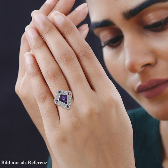 Afrikanischer Amethyst Ring, 925 Silber rhodiniert, , ca. 3.19 ct