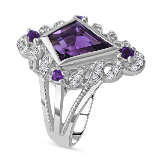 Afrikanischer Amethyst Ring, 925 Silber rhodiniert, , ca. 3.19 ct