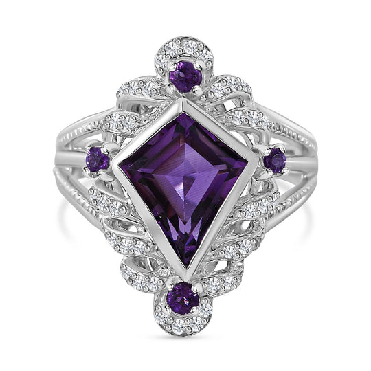 Afrikanischer Amethyst Ring, 925 Silber rhodiniert, , ca. 3.19 ct