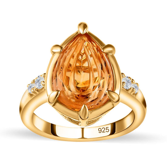 AA Serra Gaucha Citrin, Weißer Zirkon Ring, 925 Silber Gelbgold Vermeil ca. 4.84 ct