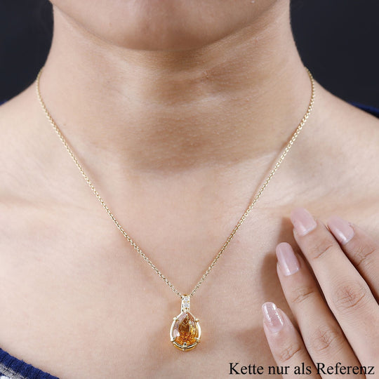 AA Serra Gaucha Citrin, Weißer Zirkon Anhänger 925 Silber Gelbgold Vermeil ca. 4.49 ct