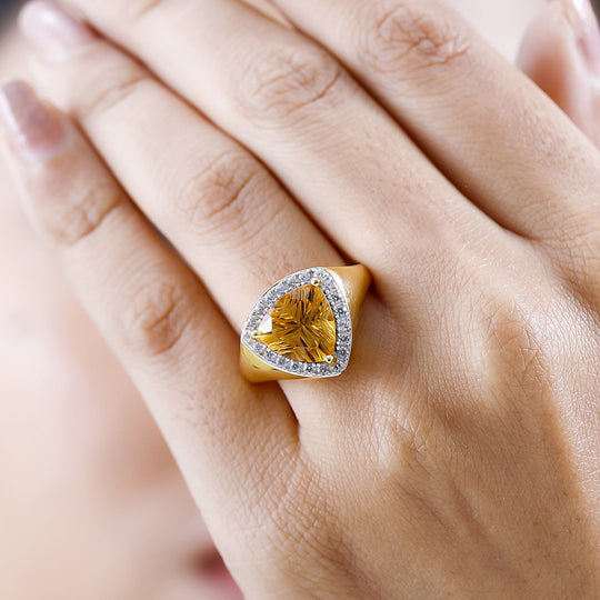 AA Serra Gaucha Citrin, Weißer Zirkon Ring, 925 Silber Gelbgold Vermeil, ca. 3.65 ct