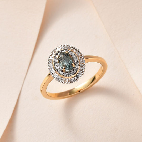 Alexandrit, Weißer Diamant Ring 750 Gold (Größe 18.00) ca. 1,05 ct