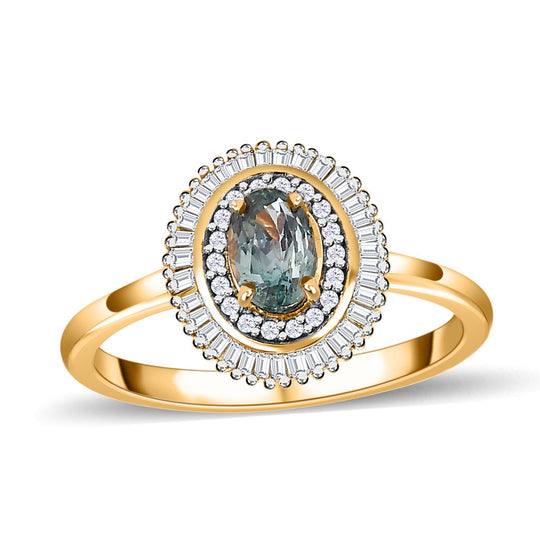 Alexandrit, Weißer Diamant Ring 750 Gold (Größe 18.00) ca. 1,05 ct