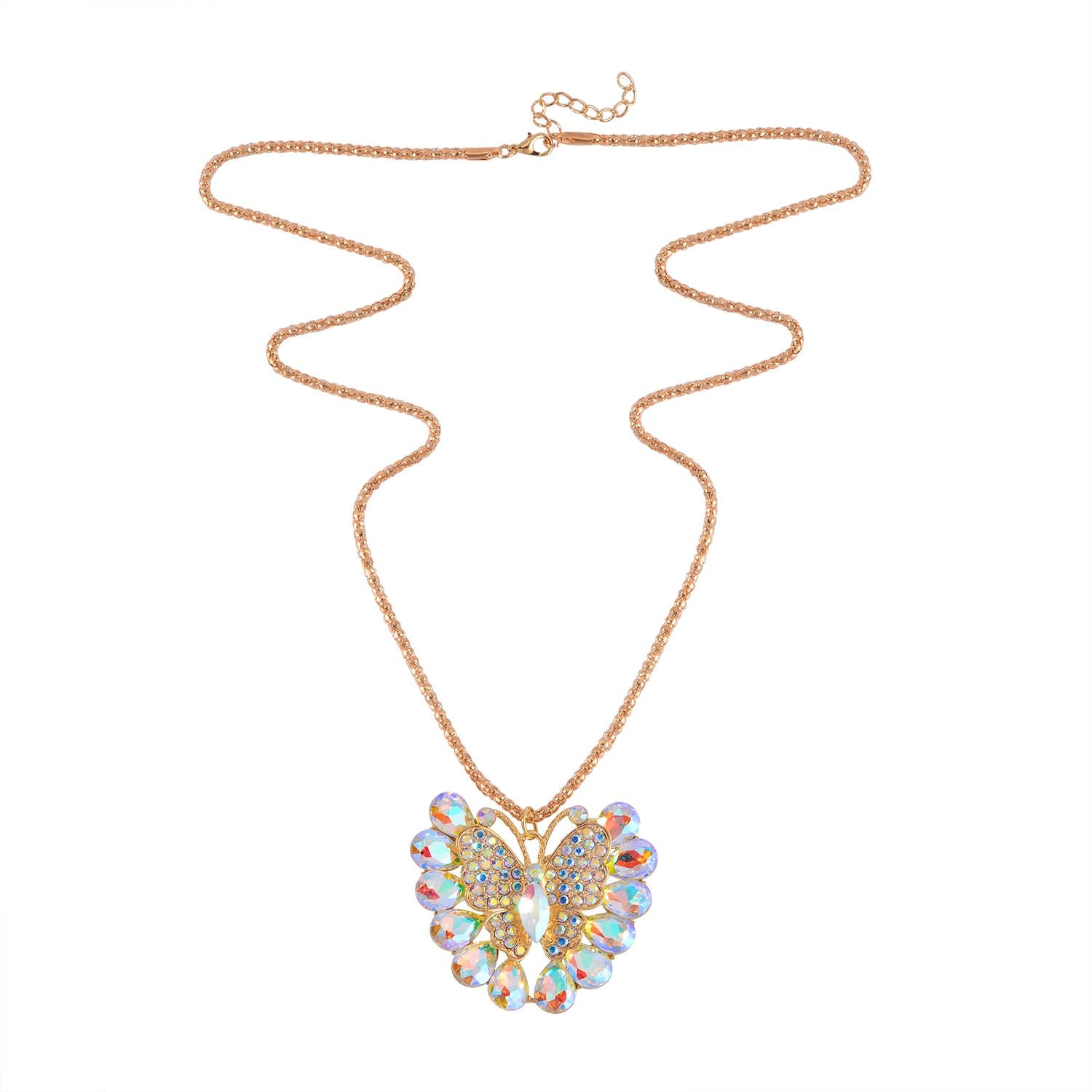 Mehrfarbiger Kristall Schmetterling Halskette, 70 cm