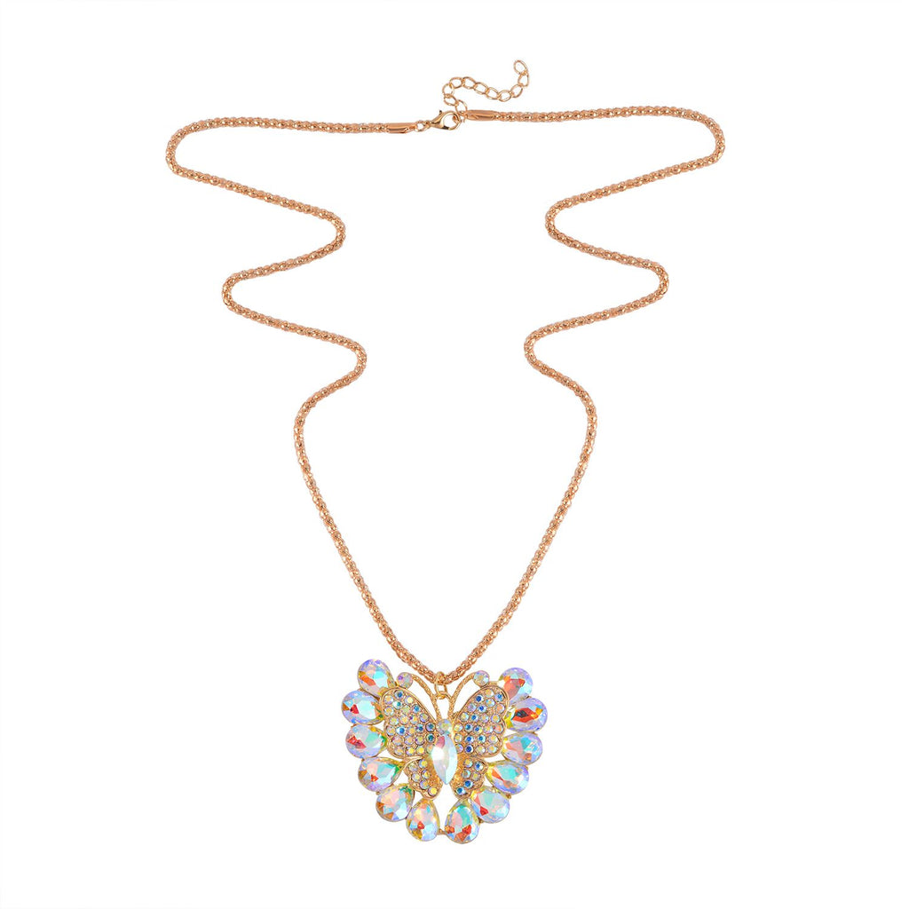 Mehrfarbiger Kristall Schmetterling Halskette, 70 cm