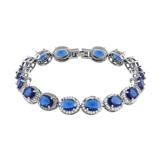 Rosa Saphir-Kristall, Weißer Zirkonia Armband, ca. 19 cm, Messing