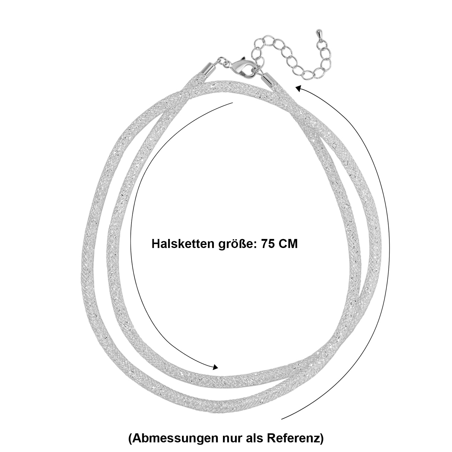 Weißer Kristall Halskette ca. 75 cm Reines Messing