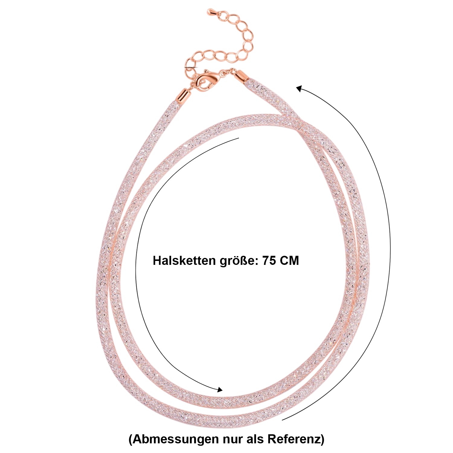 Weißer Kristall Halskette ca. 75 cm Reines Messing