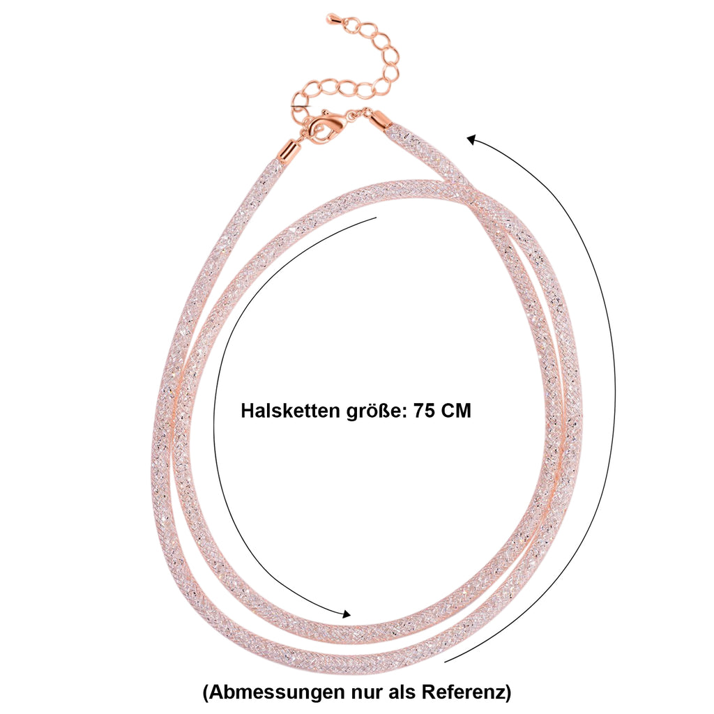 Weißer Kristall Halskette ca. 75 cm Reines Messing