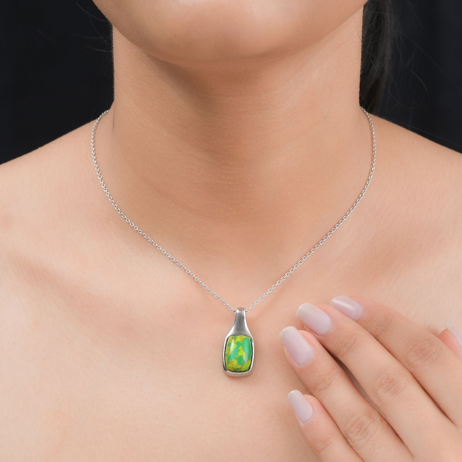 Grünes Türkis Anhänger, 316L Edelstahl , ca. 12.87 ct