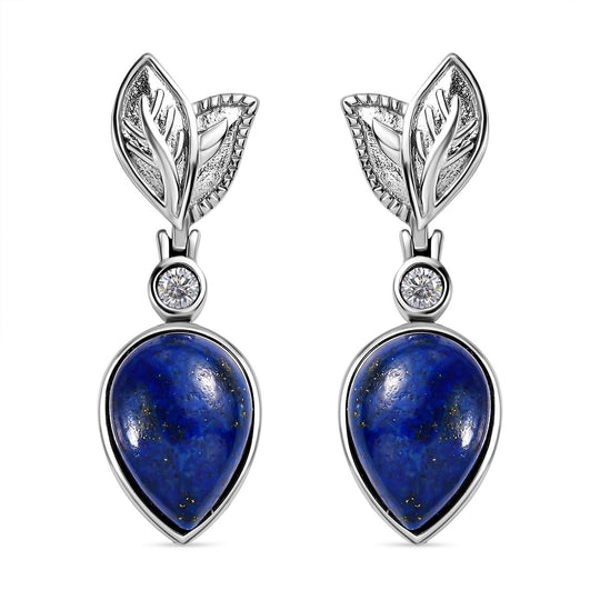 Lapislazuli und weiße Topas Ohrringe, Edelstahl - 14,66 ct.