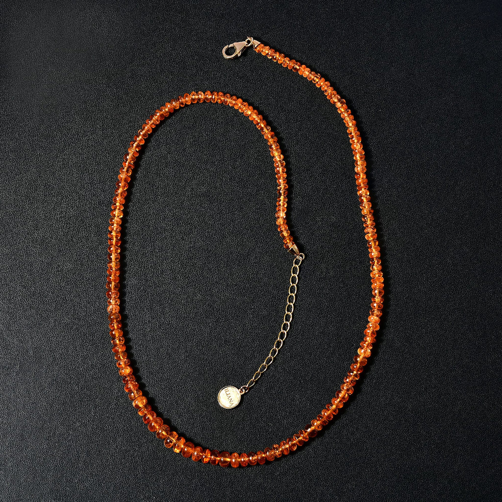 AAAA Spessartin Granat Halskette ca. 45 cm +5 cm Extender, 750 Gold ca. 90,00 ct.