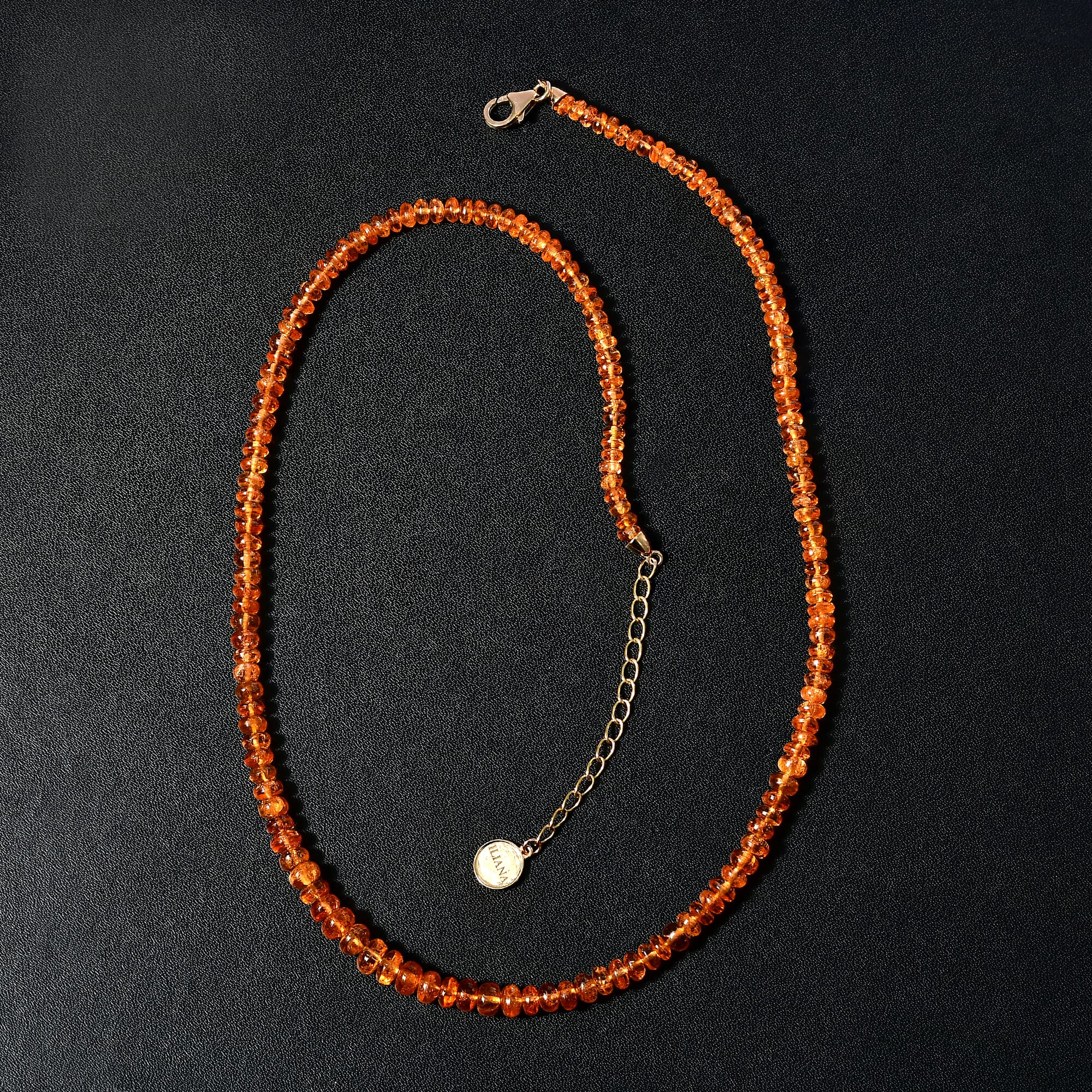 AAAA Spessartin Granat Halskette ca. 45 cm +5 cm Extender, 750 Gold ca. 90,00 ct.
