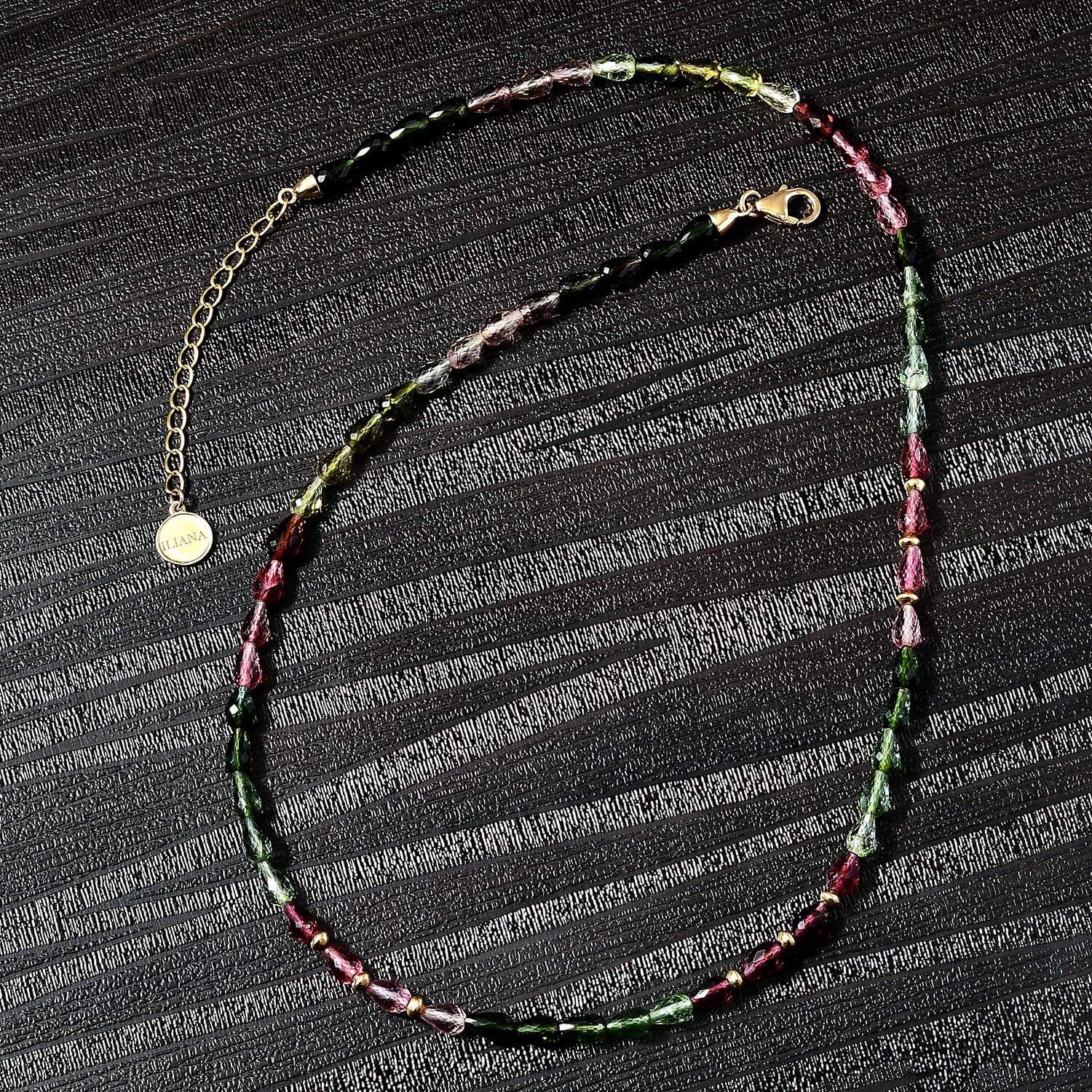AAAA Mehrfarbig-Turmalin Halskette ca. 45 cm+ 5 cm extender, AGI zertifiziert, 750 Gold ca. 50.00 ct