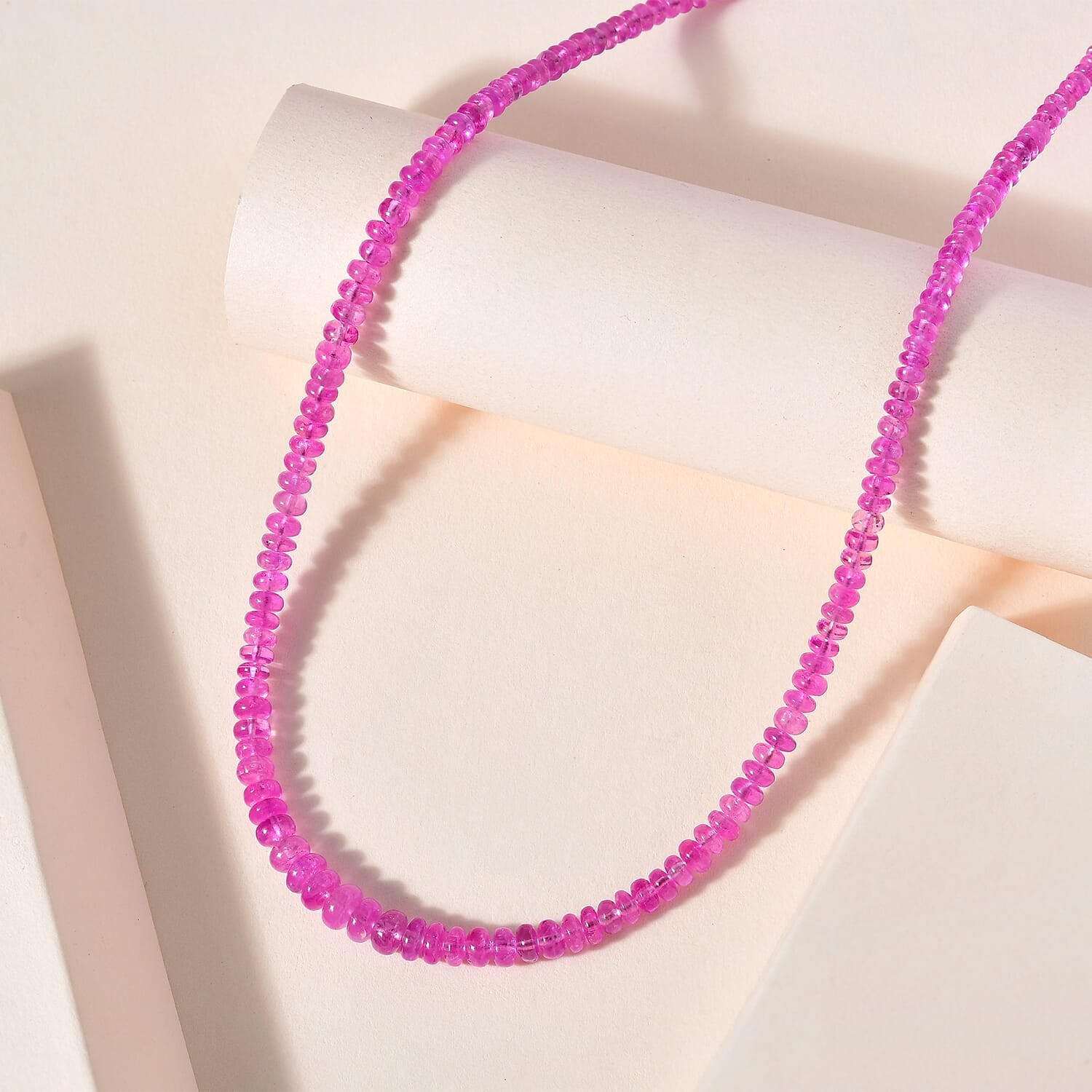 AAAA Rosa Saphir Halskette, AGI zertifiziert und geprüft, ca. 45 cm+ 5 cm extender, 950 Platin ca. 65.00 ct